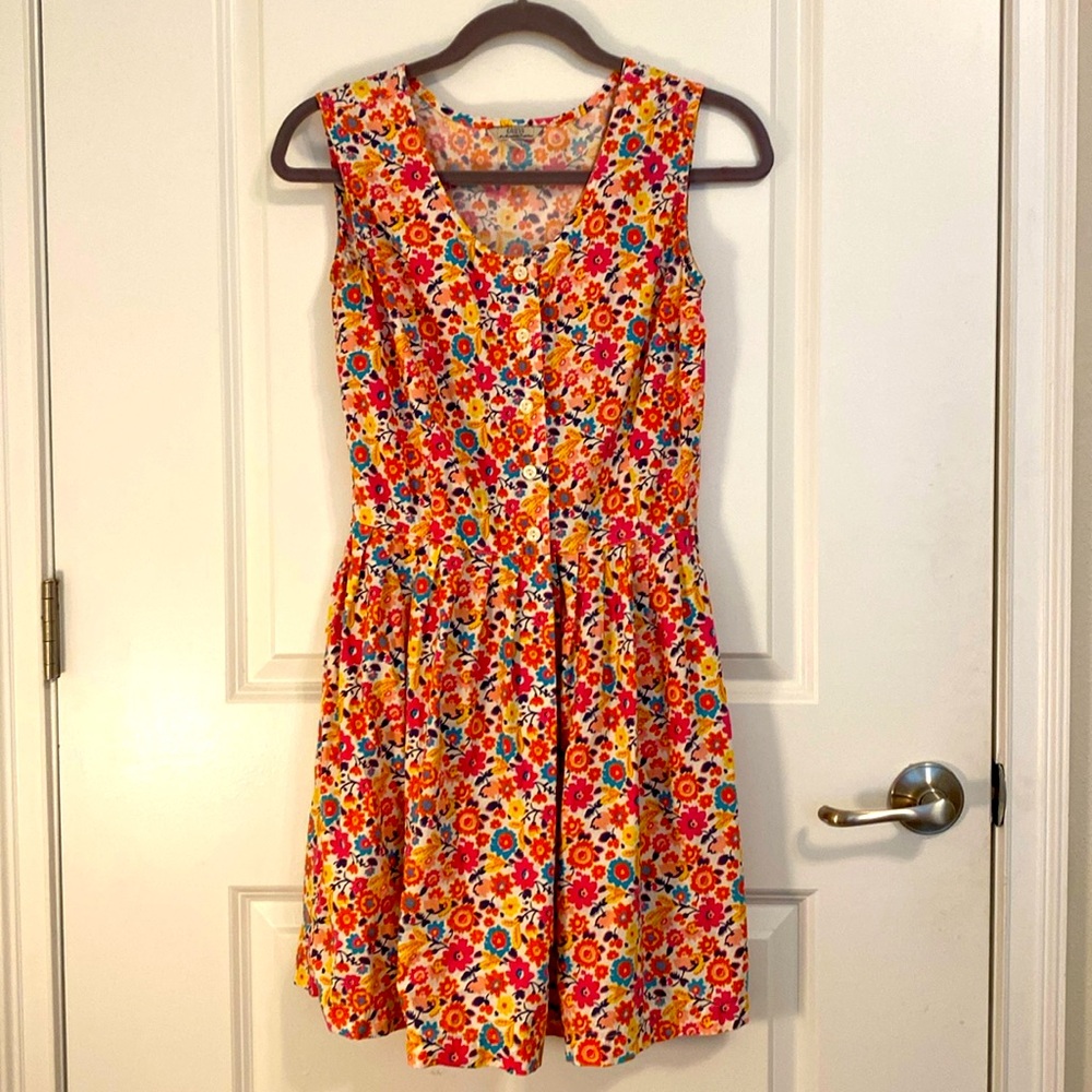 Guess 100% Cotton Pink Blue Yellow Floral Tunic‎ Tank Summer Sun Dress